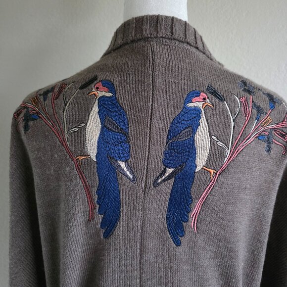 MARCIANO Sweater Cardigan Embroidered Bird Floral Long Sleeve Tie Belt Size M L - Picture 5 of 8